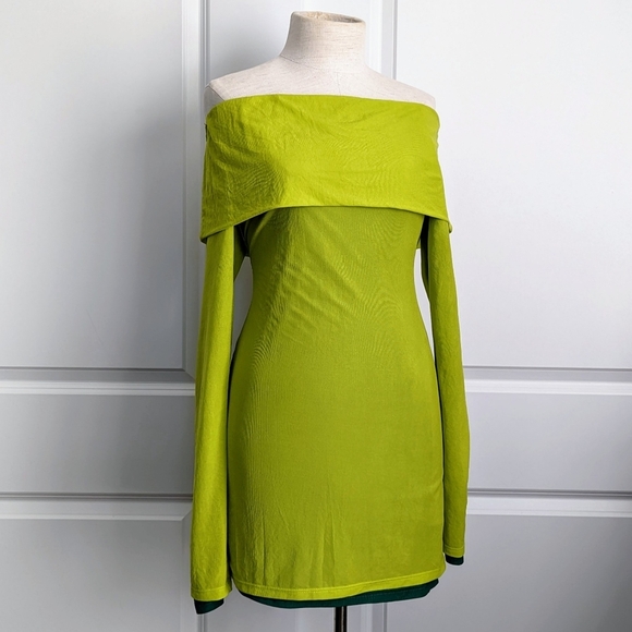 Simon Miller Mini Mesh Cosmo Off The Shoulder Long Sleeve Fitted Kiwi M NWT - Picture 3 of 12